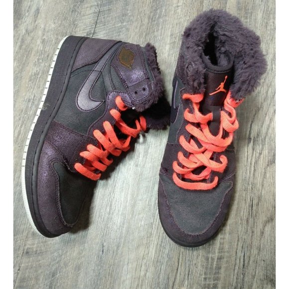 Shoe Retro With Fur 535804-608 Nike Fur Air Jordan I Big Kids Girls